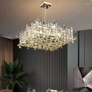 Lampadari Lampadario quadrato Illuminazione Soggiorno di lusso moderno Rettangolo Cucina Isola Lampada a LED Lampada da pranzo a sospensione in cristallo