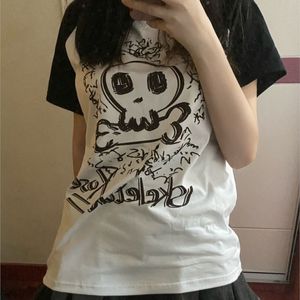 Damen TShirt Y2K Ästhetik Top Japanisches Vintage Harajuku T-Shirt Kawaii Skull Print Tops Egirl Fairycore Cute 2000S Goth Graphic Women Tee 230410