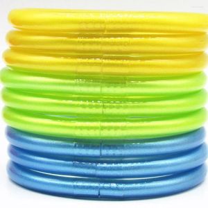 Bangle 9 pçs/set Cor Textura Metálica Silicone Charme Jelly Bangles Glitter Leve Pulseira Para Templo Budista Conjunto