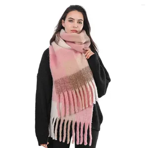 Scarves 2023 Tassel Thickened Warm Women Ins Mohair Wraps And Shawls Female Fashion Plaid Colorful Hijab Stoles