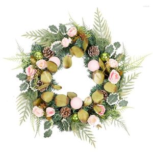 Decorative Flowers -Christmas Wreath White Border Rose PVC Christmas Ball Home Front Door Decoration Pendant Party Wall