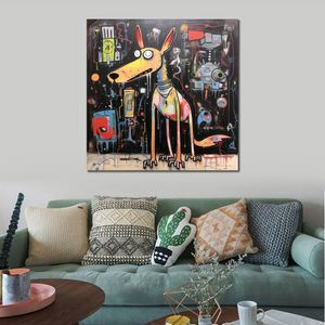 Abstract Picture Alien Dog Invade Earth with Spaceship Canvas Print Artwork for Quirky Wall Decor