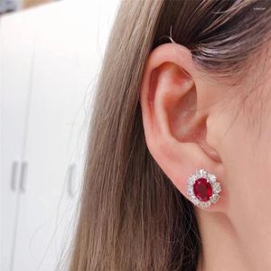 Stud Earrings White Gold Au585 Oval Shape 1.5CT/Piece Ruby Gemstone Engagement For Women Party Jewelry