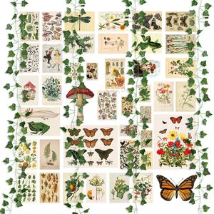 Wall Stickers 45 pieces of retro plant aesthetic wall collage kit fake vine art illustrations posters dormitory living room decoration 230410