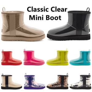 Klassiska klara mini stövlar designer vinter snö tossor topp hög kvalitet patent kvinnor kvinnor päls furry flickor satin boot ankel män stövlar snöar halv knä kort 558ess