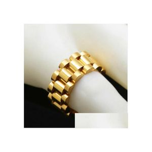 Band Ringe Klassische Luxus 24 Karat vergoldet Männer Armband Ringe Edelstahl Golden Link Ring Hip Hop Herren Stil Uhren Band Drop De Dhd2A