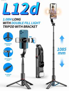 Selfie Monopods Yeni L12D Taşınabilir Bluetooth Selfie Stick Braket El Photography Tripod Entegre Çift Light Canlı Selfie Stick Q231110