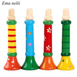 Trummor Percussion Hot Baby Wood Liten Horn Whistle Music Instrument Toys Kids Färgglada intellektuell utvecklingsvokal leksak för barn gåva