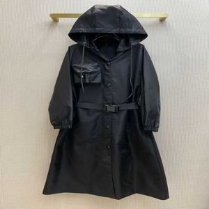 Womens Designer T Shirt Tracksuit Shirt 22nd Spring High Popularity Nylon Series Solid Pocket Hooded Long Trench Coat