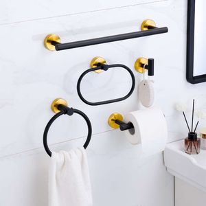 New Black Gold Bathroom Wall Mount Stainless Steel Towel Bar Paper Holder Robe Hook Towel Ring Bathroom Kitchen Accessories Set