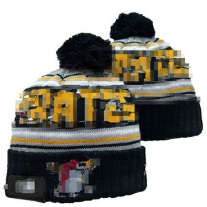 Herrmössor pirater beanies pittsburgh hattar alla 3 lag stickade manschetter pom randig sidelinje ull varm USA college sport stickad hatt hockey beanie cap för kvinnors