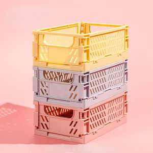 Storage Baskets Plastic folding storage box Folding basket can stack cute makeup jewelry toy es for organizers Portable 230410