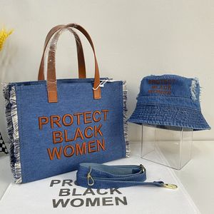 Abendtaschen Protect Black Women Handtasche For Woman Trend Denim Shoulder Bag Letter Embroidery Damen Crossbody Purse Travel Shopping Tote Bag 230410