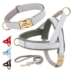 Hundehalsbänder und Leinen, personalisiertes Leder-Hundehalsband, Geschirr, Leine-Set, Haustier-Netzweste, Geschirr, individuelle ID-Haustierleinen für kleine, mittelgroße und große Hunde 231110