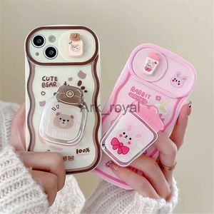 Handyhüllen Korean 3D Cute Drink Bear Fries Rabbit Push-Pull-Kamera-Schutzhülle für iPhone 15 Pro Max 11 12 13 14 Pro Max Silikonhülle J231110
