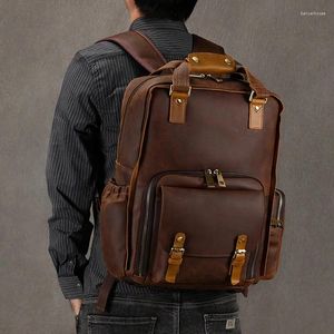 Schultaschen Outdoor-Fotografie-Tasche Retro Crazy Horse Lederrucksack SLR-Kamera Abnehmbarer Inneneinsatz