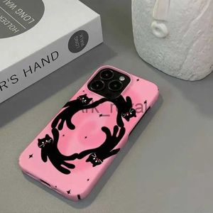 Mobiltelefonfodral koreanska ins tecknad dansande kattrosa bakgrundsfodral för iPhone 15 14 13 pro max 12 mini 11 pro plus stötsäker ultra tunn täckning J231110