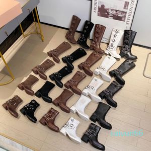 Women Boots Tall High Platform Boots Style Brown Leather Boot Round Toe Chunky Heel Boots Belt Buckle Trim Cowskin Shoes
