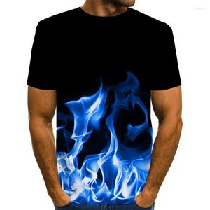 Men's T Shirts Blue Flame Digital 3D Printing Men T-shirt Short Sleeve Casual Tee O Neck Summer Clothes Plus Size M To 6XL