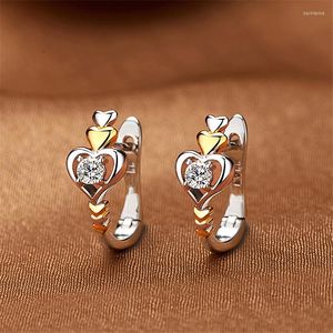 Hoop Earrings Two-tone Heart For Women 2023 Small Ear Hoops Gold Plated Earings Korean Accessories Fashion Crystal Jewelry KBE093