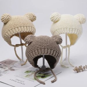 Hårtillbehör Solid Baby Winter Hats For Girls With Bear Ears Knitting Caps Infant Girl Toddlers band Barnvaror