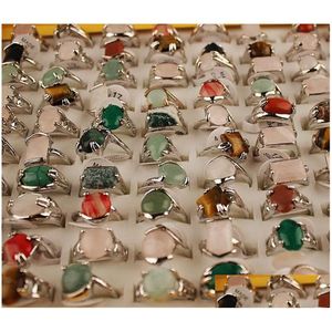 Solitaire Ring Wholesale 25 Pieces/Lot Luxury Natural Stone Colorf Fashion Jewelry For Women Men Rings Party Gift Mi Dhgarden Dhbes