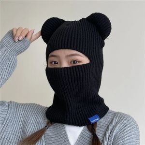 Beanie/Totenkopfkappen, warme Winter-Frauenmütze, süße Bärenohren, Sturmhaube, Schal, weiblich, Outdoor, Fahrräder, Sport, gestrickte Wolle, Vollgesichts-Skimaske, Beanie-Kappe 231109