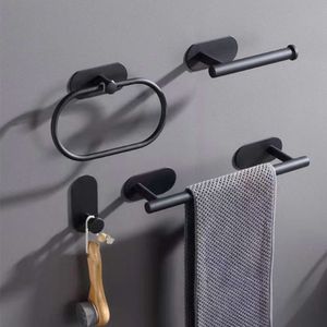 New No Drilling Bathroom Hardware Set Wall Mount Stainless Steel Towel Bar Towel Ring Paper Holder Robe Hook Bathroom AccessoriesSet