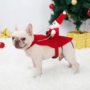 ドッグアパレルクリスマスペット面白いサンタクロースライディングコスチュームペットカウボーイ犬猫衣服パーティードレスアップコスチュームアクセサリー231110