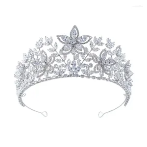 Fermagli per capelli MYFEIVO Copricapo barocco Fasce Fiore Foglie Zircone Tiara Donna Accessori da sposa Sposa Corona HQ2153