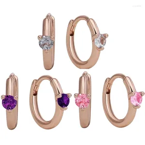 Stud Küpe Orijinal 925 Sterling Gümüş Gül Pembe Mor Solitaire Huggie Kadın Mücevherleri için Kristal Çember