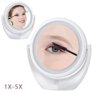 Compact Mirrors Makeup Mirror 5x Magnifying Led Light Cosmetic Touch Screen Vanity Dual-side Touch Screen Table Magnification Cosmetic Mirrors 231109