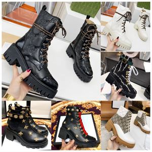 Projektant Martin Boots Matelasse Lace-Up Bot Haftowana pszczoła Chunky Heele Luksusowy pustynny but