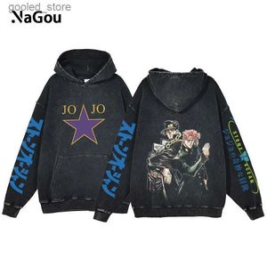 Men's Hoodies Sweatshirts Anime Jojo Bizarre Adventure Hoodies Men Harajuku Hooded Sweatshirt Winter Vintage Hip Hop Washed Pullover Streetwear Oversized Q231110