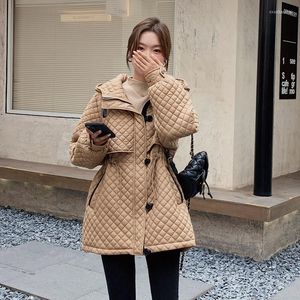 Damen-Trenchcoats Winter-Damenmantel mit Kapuze Parkas Jacken Warme Rhombus-karierte Jacke Hoody Overcoat Fashion Argyle Outwear