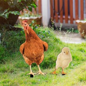 Decorações de jardim estacas de frango ornamentos galinha e pintinho gramado inserção sinais dupla face impressão decoração galo escultura