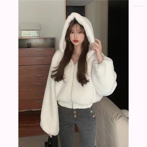 Frauen Hoodies Koreanischen Stil Süße Mädchen Nachahmung Verdickte Kurze Jacke Für Herbst Und Winter Plüsch Mit Kapuze Sweatshirt