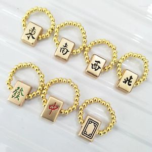 Кольца кластера, китайский иероглиф Маджонг для женщин, металлические креативные крутые бусины в стиле хип-хоп, золотого цвета, кольцо, подарки, ювелирные изделия
