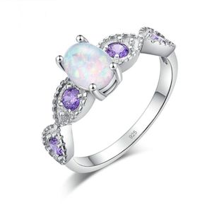 Wedding Rings Garilina Purple Cubic Zirconia White Fire Opal Silver Color Ring For Women R086