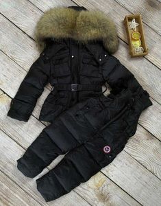 Męskie zestawy odzieży parkas dla dzieci chłopców zimowy płaszcz+spodnie Dzieci Kurtka Winterjas Jongens Windproof Parka Natural Big Fan Snowsuit Gxn0