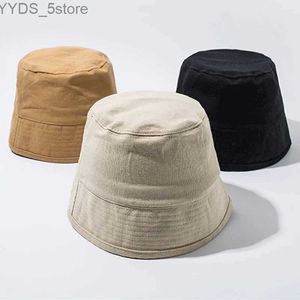 Breda randen hattar hink hattar retro fast färg kvinnor hink hatt mjuk bomull platt topp utomhus panama fiskare cap casual strand turné förorlig solskyddshattar yq231110