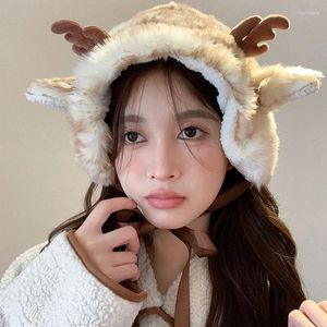 Berets Women Autumn Winter Ear Warmer Plush Earmuffs Cute Cartoon Protection Headbands Girls Lovely Japanese Style