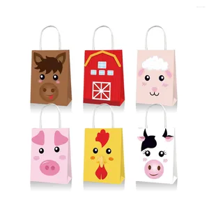 Present Wrap BD022 12st Cartoon Farmland Animal Bags Paper Candy Biscuit Packaging Bag For Kids Farm Birthday Party Supplies