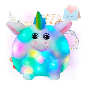 Peluş Işık - Yukarı oyuncaklar 22cm sevimli aydınlık peluş oyuncaklar tek boynuzlu at pamuklu müzik bebek çocukları atma yastık doldurulmuş hayvanlar yumuşak led kızlar için beyaz yastık 231109