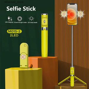 Monopiedi per selfie Stabilizzatore per smartphone portatile Bluetooth Telefono cellulare Selfie Stick con treppiede per supporto luce di riempimento per iPhone Q231110