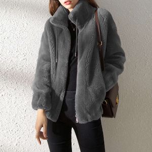 Coat Women's Fashion Ins. Winter Thickened Double Sided Plush Standing Collar Warm Sweater F's Cardigan Zipper Fleece Puller