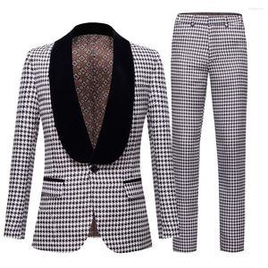 Herren Trainingsanzüge Herren Weiß Schwalbengürtel Jacquard Anzug Lässig Boutique Business Kleid Hochzeit Bräutigam Mantel Blazer Hose Jacke Hose 2-TLG