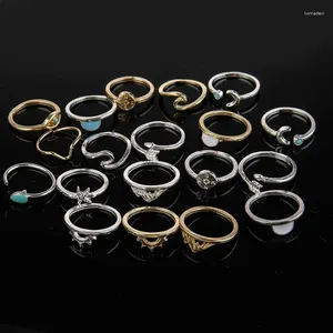 Cluster Rings Accessories Arrow Sun Starfish Compass Moon Eyes Waves Mountains Set For Fashion Women Gifts