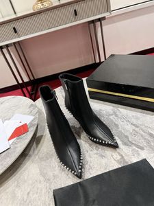 2023ラグジュアリーデザイン新しい輸入Calfskin Women's Boots先のとった足首ブーツ