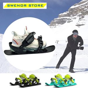 Fixações de snowboard adultos mini patins de esqui para neve mini skiboard curto snowblades fixações ajustáveis sapatos de esqui portátil snowboard ao ar livre 231109